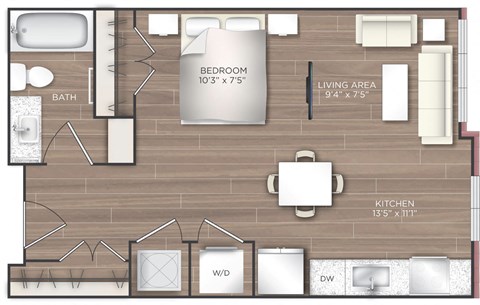 Floor plan for studio, 1 bath, 560 sqft